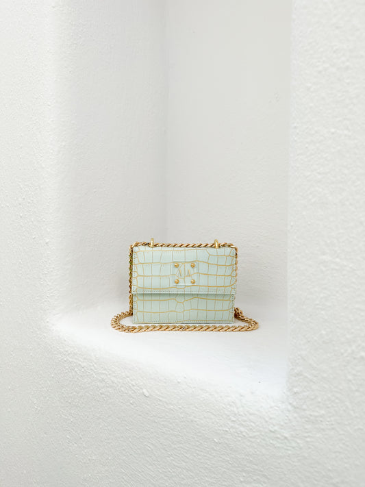JUNE BAG  |  PALE BLUE AND GOLD CROC EMBOSSED LEATHER