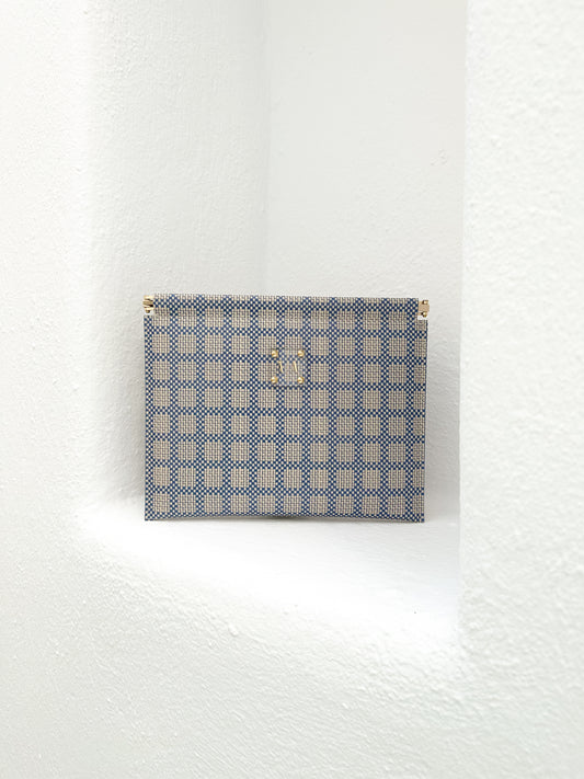 MARLENE CLUTCH | BLUE AND BEIGE CHECK PATTERNED LEATHER