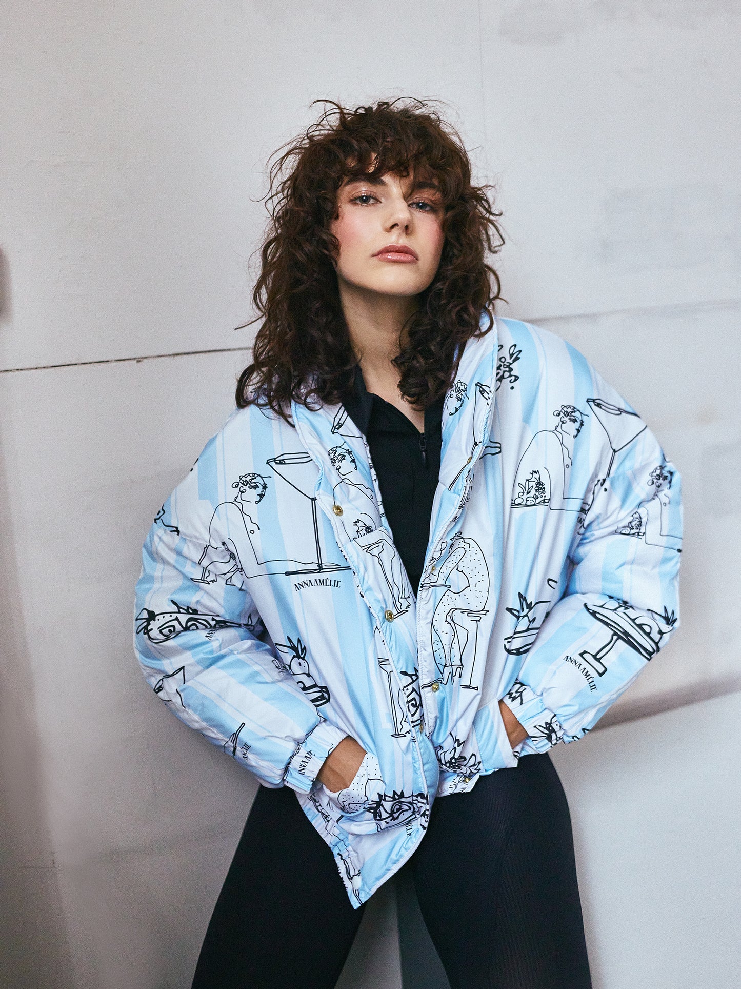 AMELIOU 2.0 TECHNICAL PUFFER JACKET  - FEAST PRINT | PALE BLUE & WHITE STRIPED