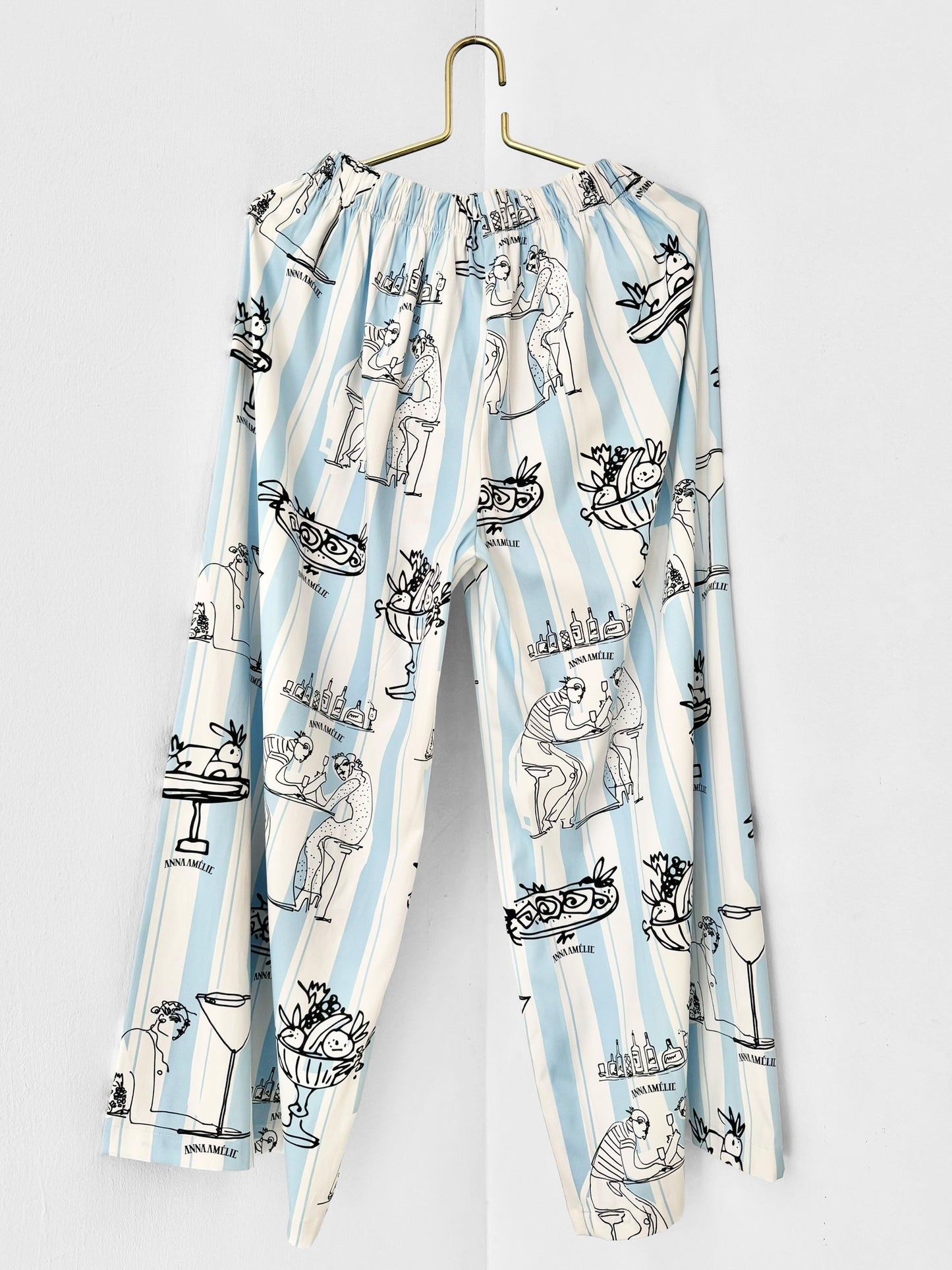 ANDROS SATIN PANTS - FEAST PRINT | PALE BLUE & WHITE STRIPED