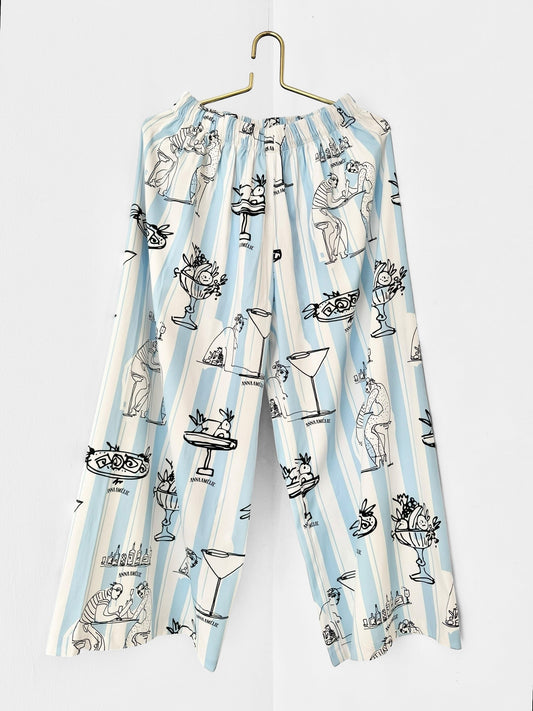 ANDROS SATIN PANTS - FEAST PRINT | PALE BLUE & WHITE STRIPED