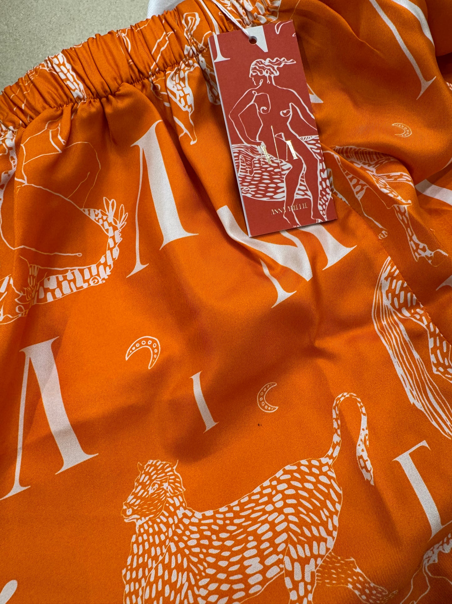 Sample Sale - KOSTA SILK SHORTS - MYTHOLOGY LOGO PRINT | ORANGE