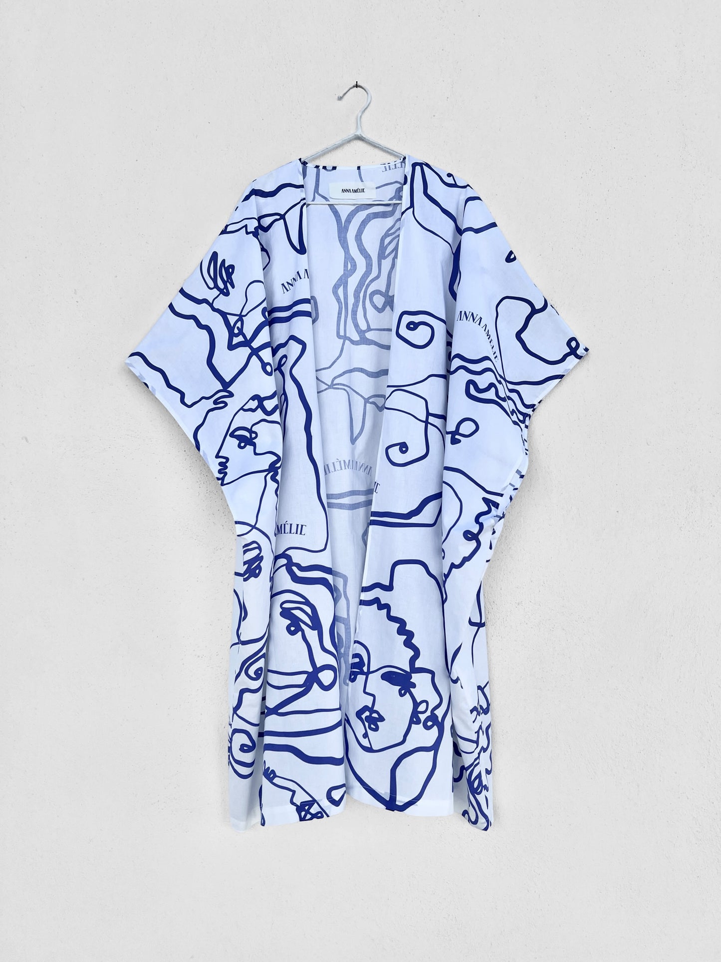 HYDRA COTTON CAFTAN - LINES PRINT | BLUE & WHITE