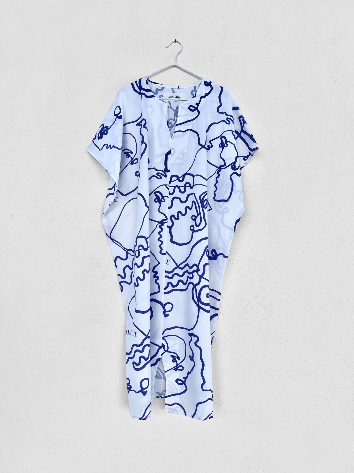 LIA COTTON CAFTAN DRESS - LINES PRINT | BLUE & WHITE