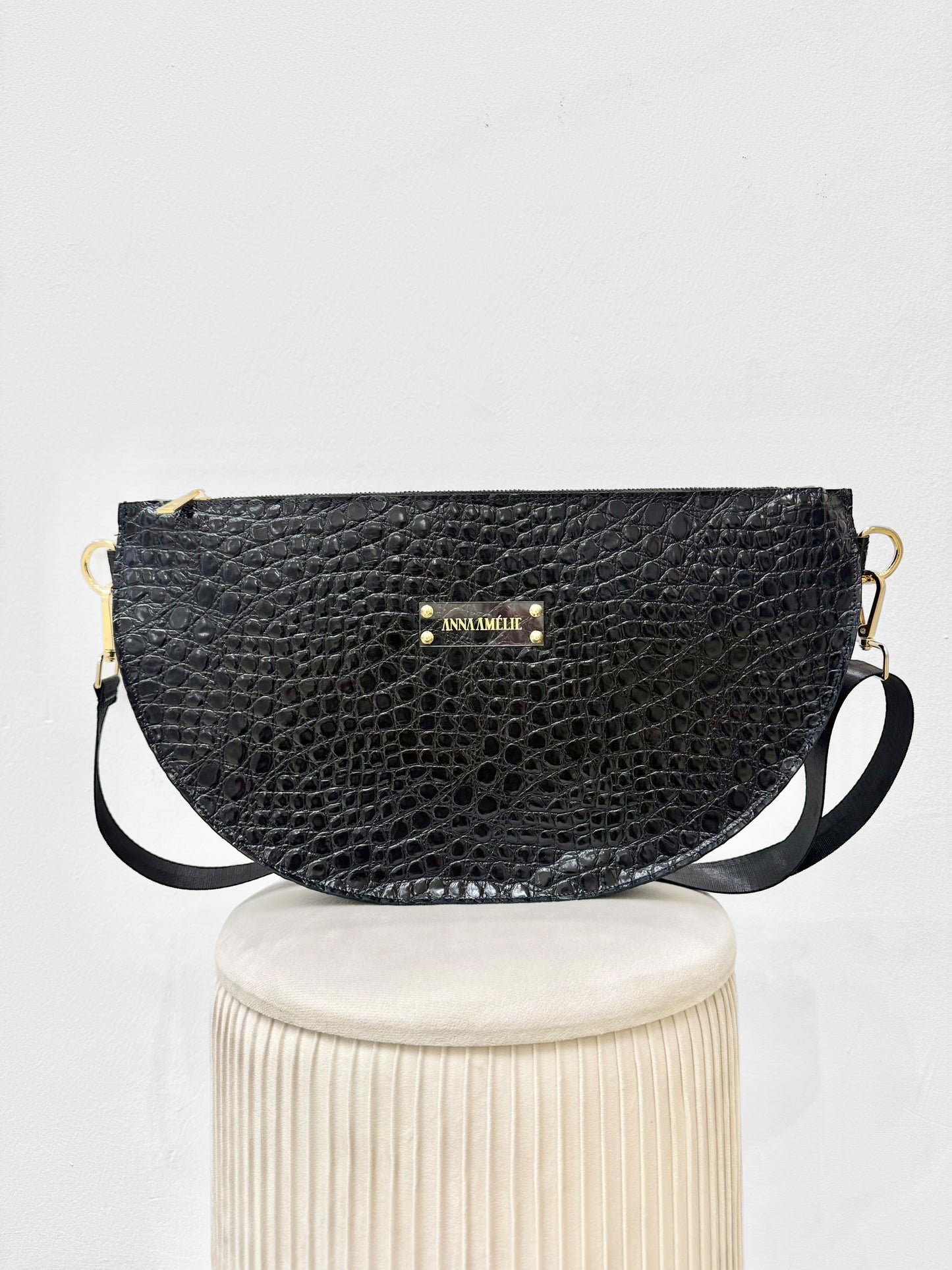 SOPHIE “XL” BELTBAG  - BLACK SHINY CROC EMBOSSED LEATHER