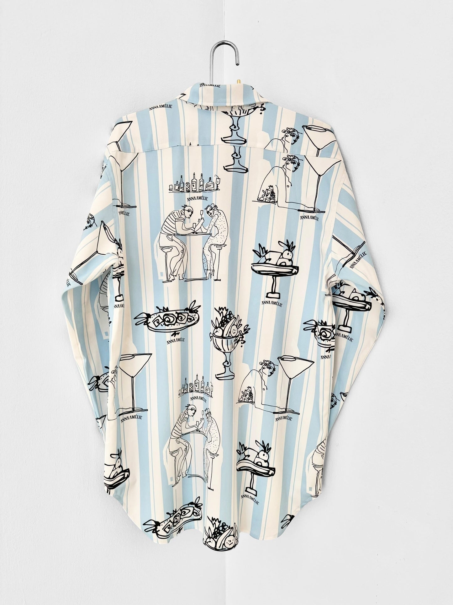 ARGOLIS SATIN SHIRT - FEAST PRINT | PALE BLUE & WHITE STRIPED