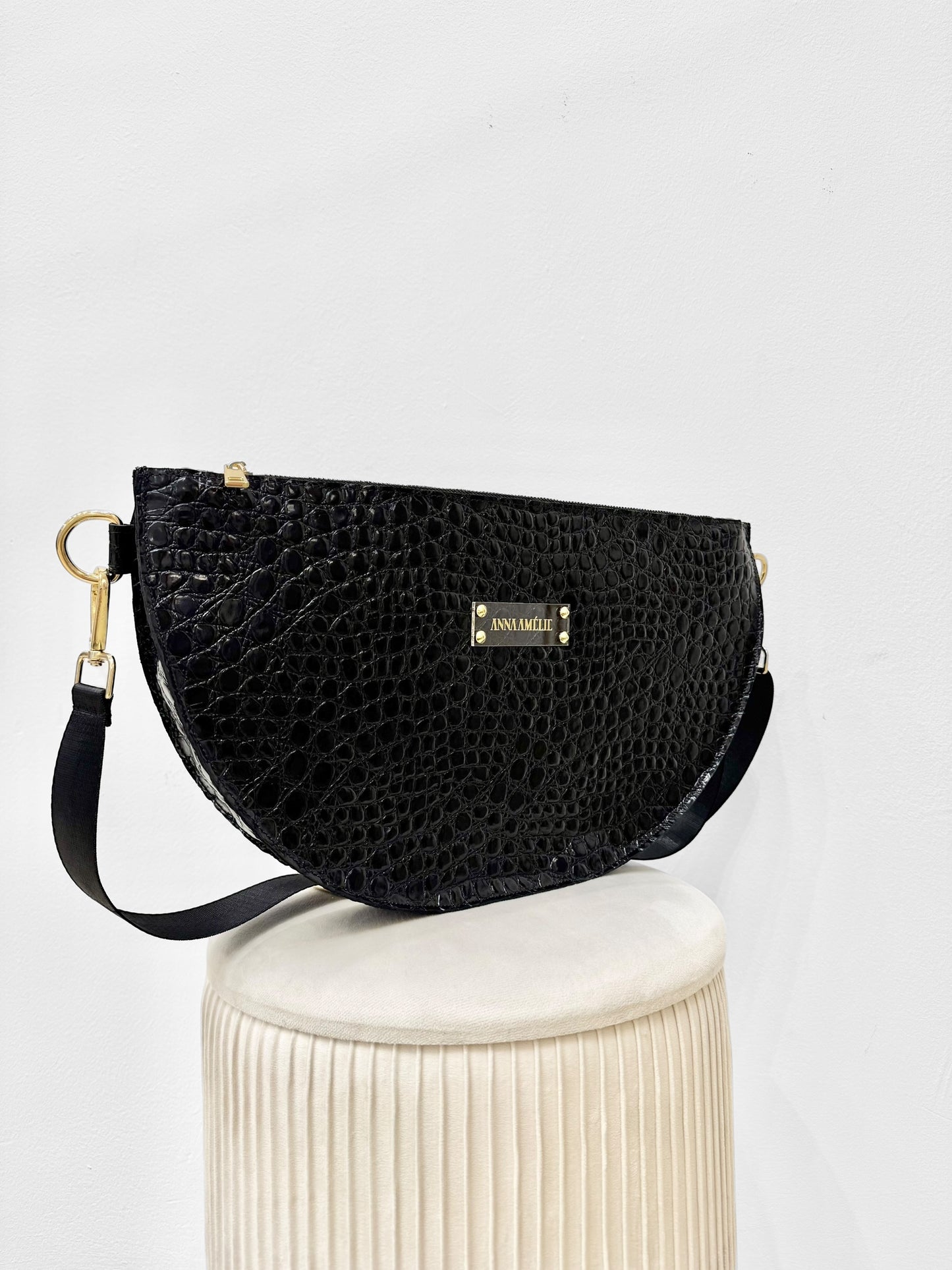 SOPHIE “XL” BELTBAG  - BLACK SHINY CROC EMBOSSED LEATHER