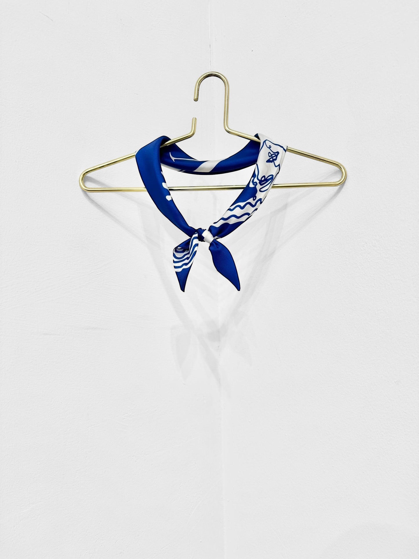 Sample Sale - TRIANGLE SILK SCARF - HEADS LOGO PRINT | GREEK BLUE