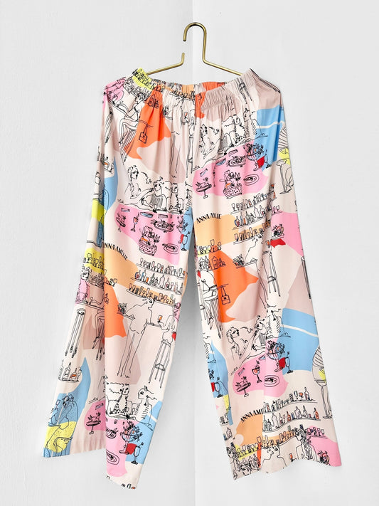 ANDROS SATIN PANTS  - BAR SCENES PRINT | MULTICOLOR POP