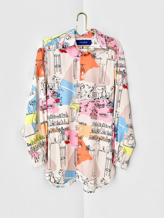 ARGOLIS SATIN SHIRT  - BAR SCENES PRINT | MULTICOLOR POP