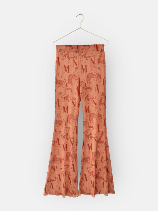 TATTOO MESH FLARE PANTS - MYTHOLOGY PRINT | TERRACOTTA