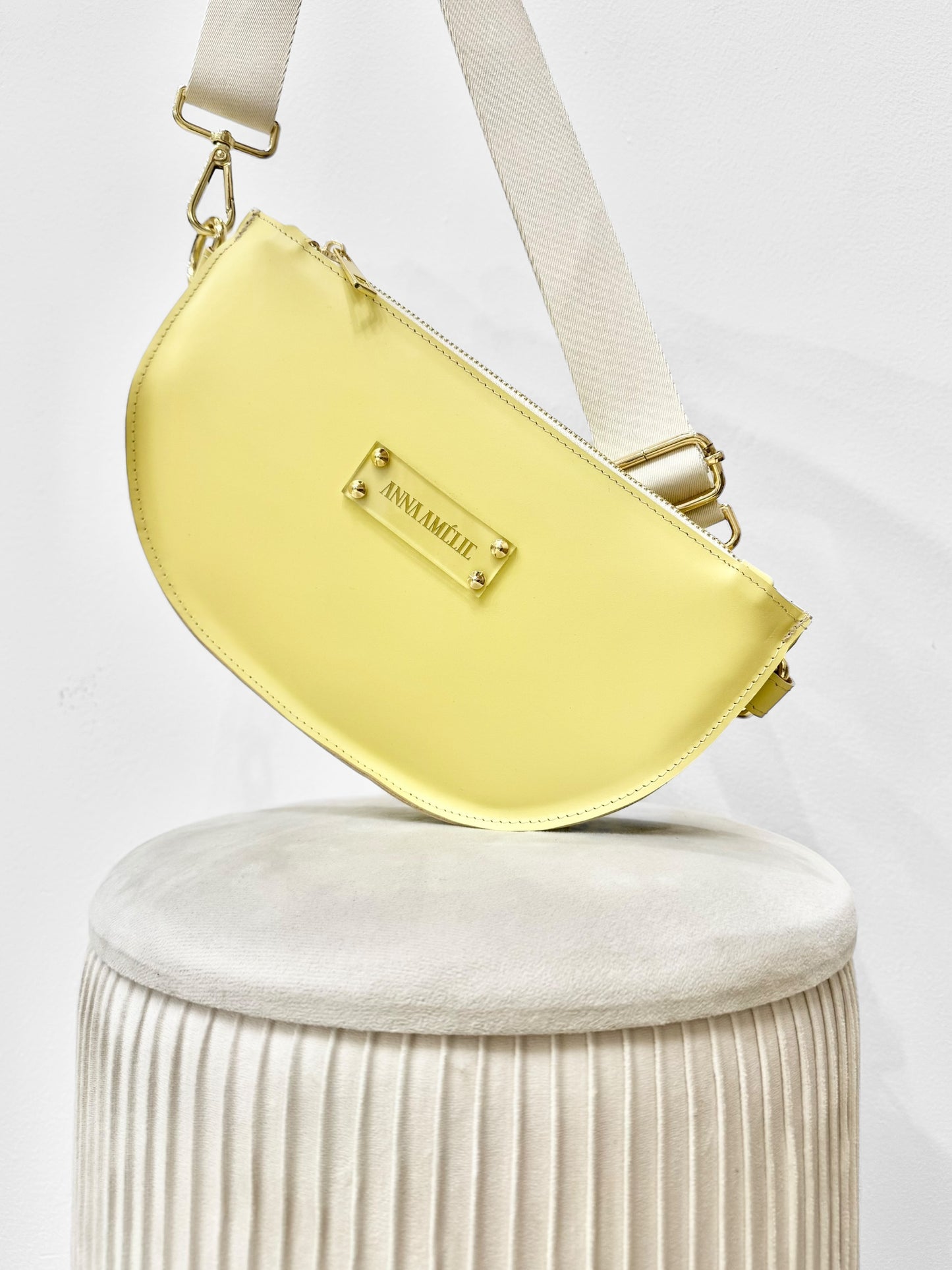 SOPHIE “L” BELTBAG  - PALE YELLOW SMOOTH LEATHER