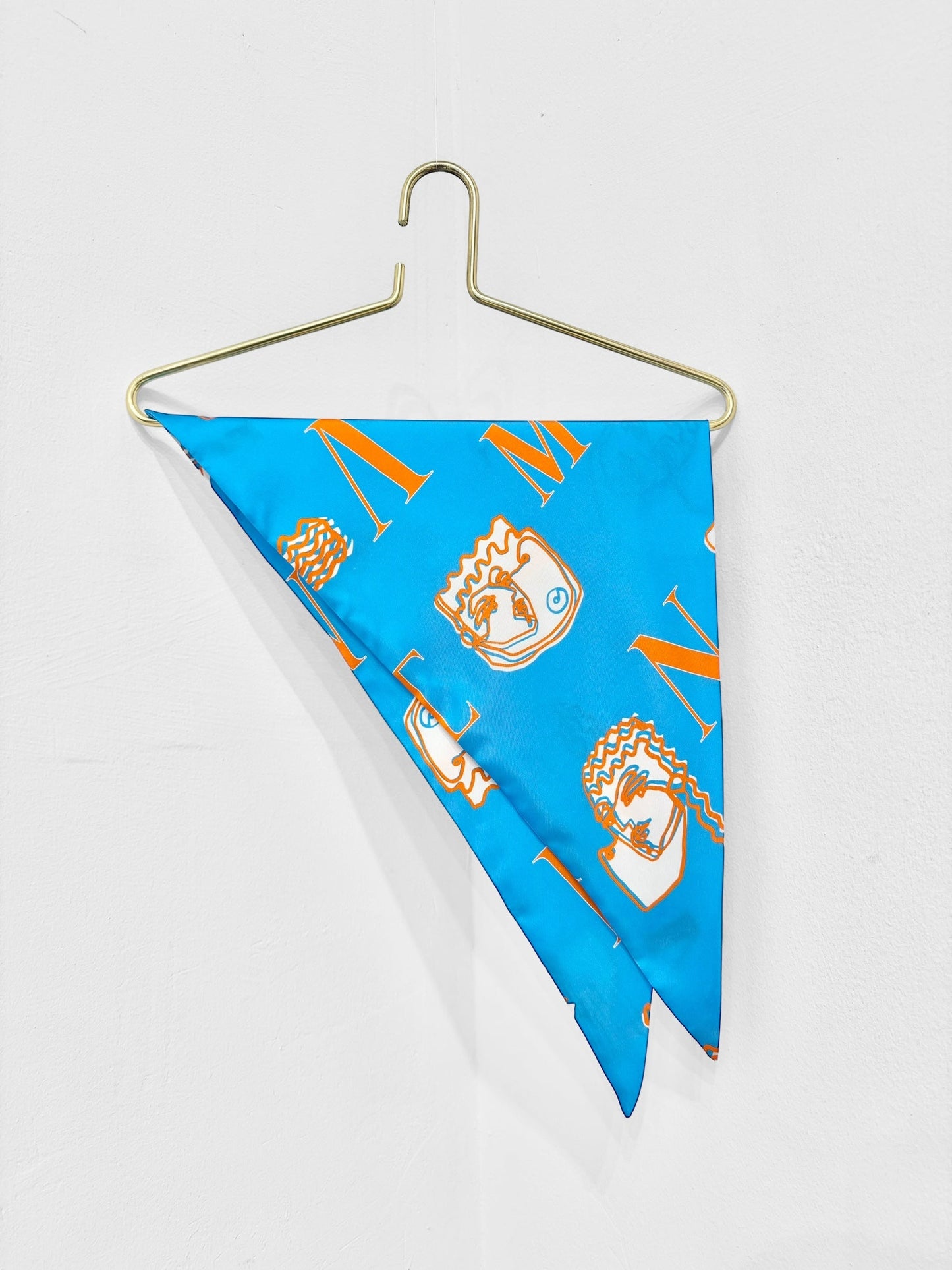 Sample Sale - TRIANGLE SILK SCARF - HEADS LOGO PRINT | BLUE & ORANGE