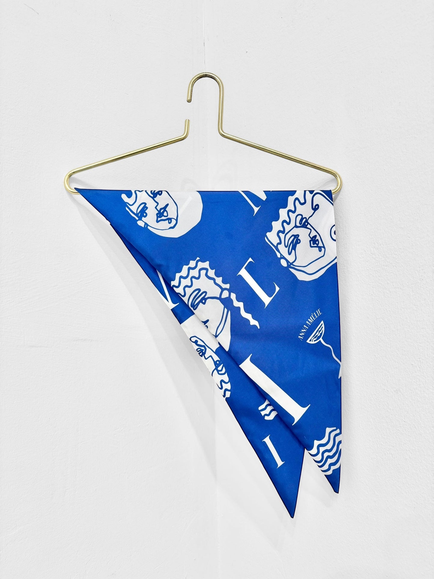 Sample Sale - TRIANGLE SILK SCARF - HEADS LOGO PRINT | GREEK BLUE