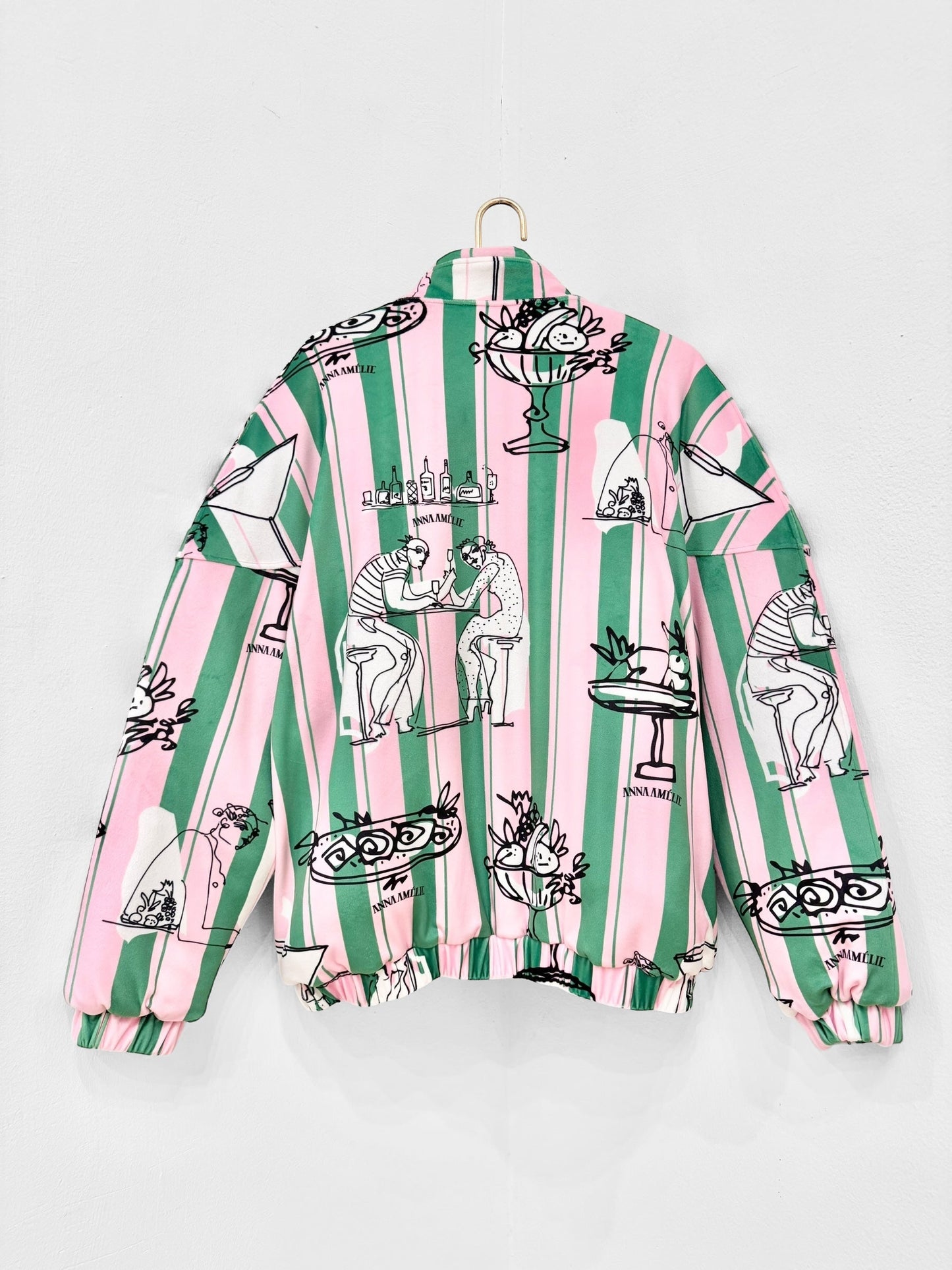 AMELIOU 2.0 VELVET PUFFER JACKET  - FEAST PRINT | GREEN & PINK STRIPED