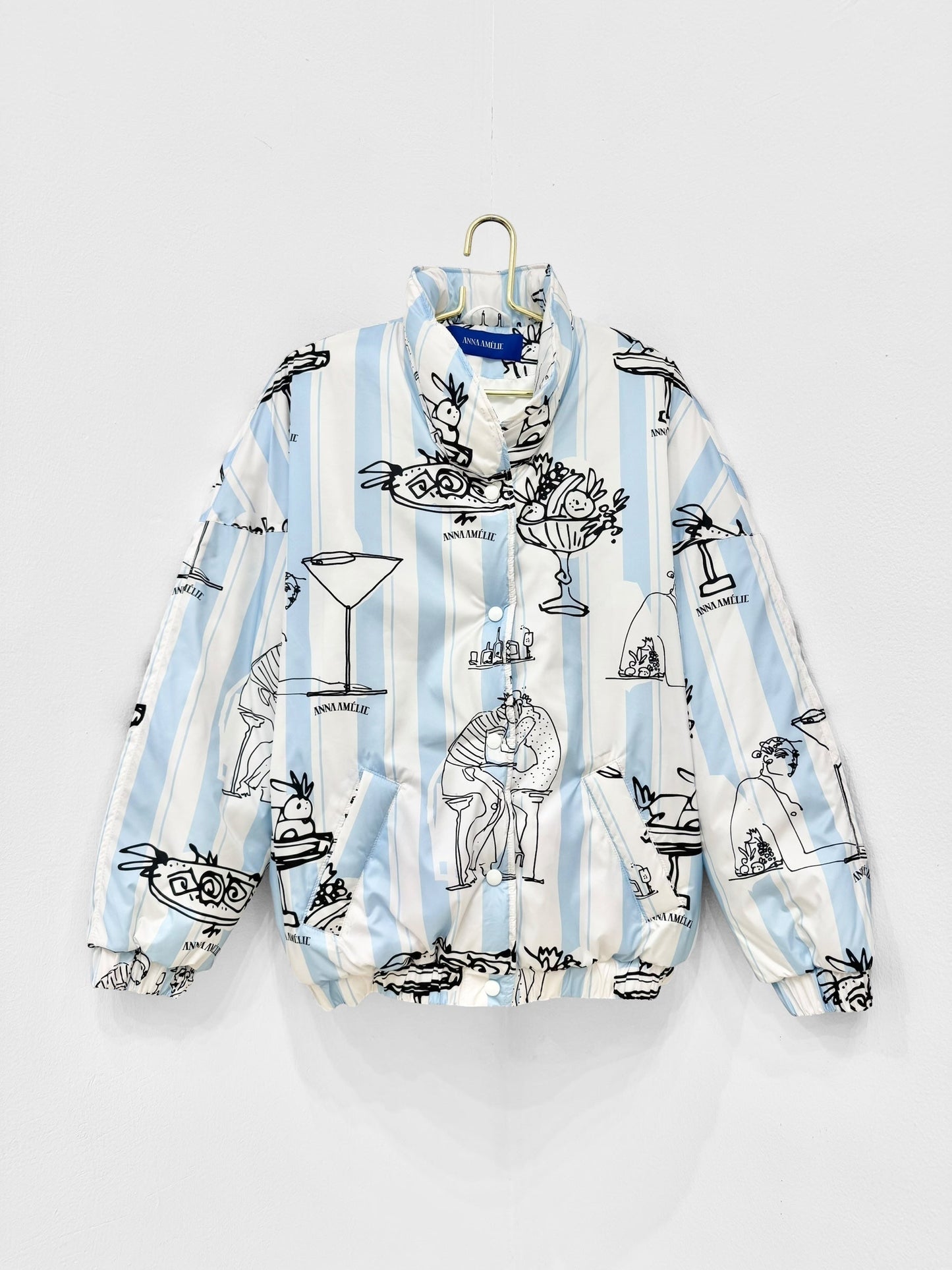 AMELIOU 2.0 TECHNICAL PUFFER JACKET  - FEAST PRINT | PALE BLUE & WHITE STRIPED