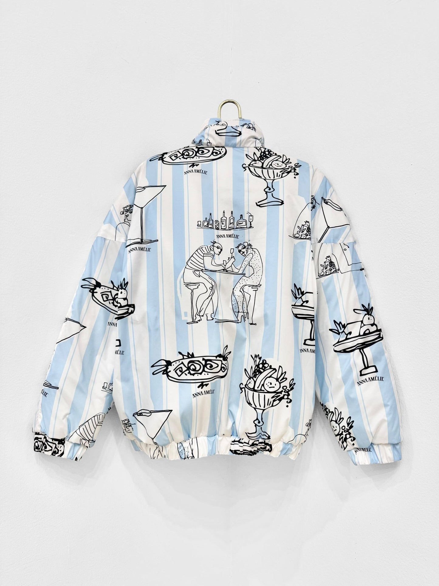 AMELIOU 2.0 TECHNICAL PUFFER JACKET  - FEAST PRINT | PALE BLUE & WHITE STRIPED