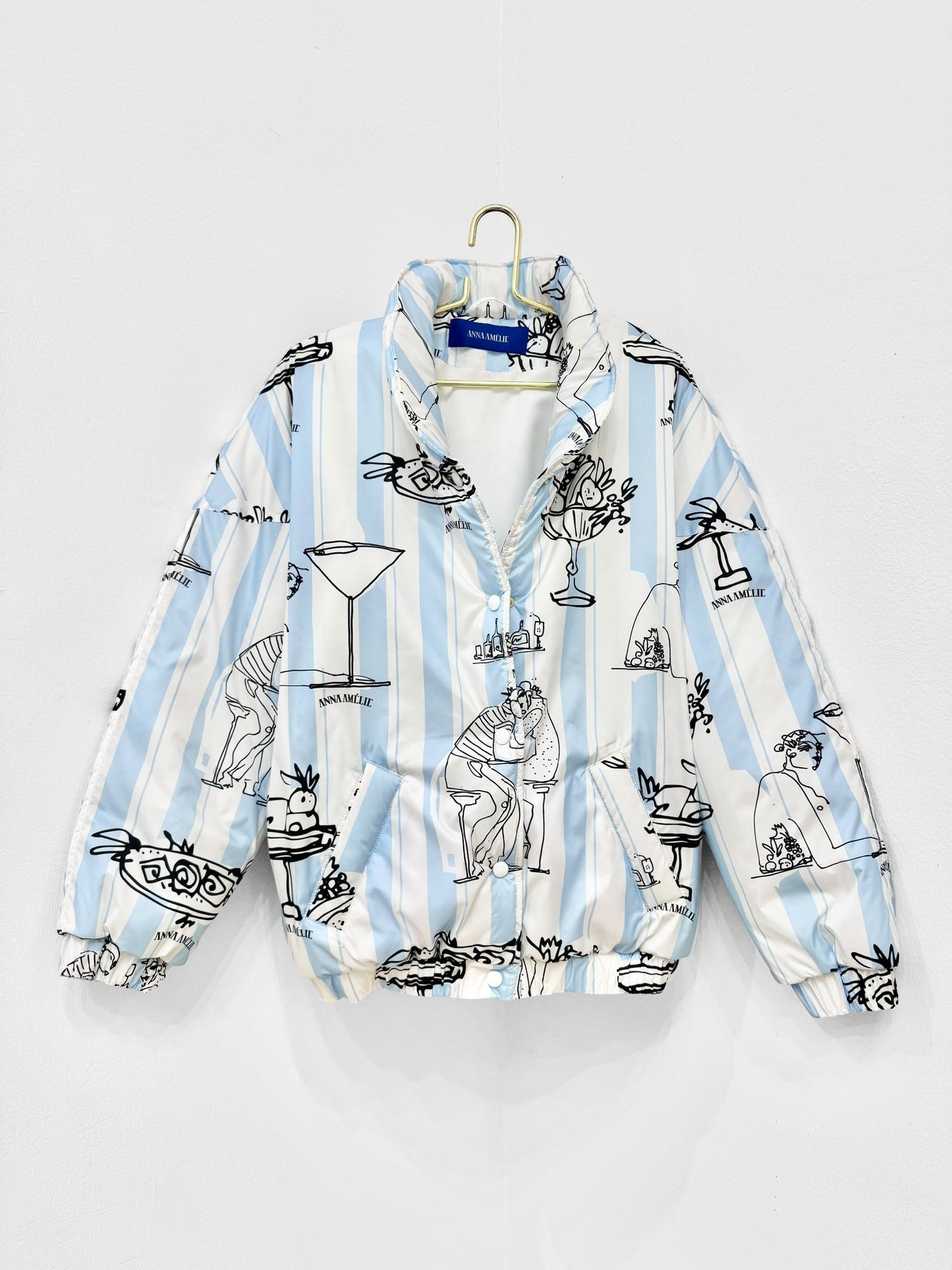 AMELIOU 2.0 TECHNICAL PUFFER JACKET  - FEAST PRINT | PALE BLUE & WHITE STRIPED