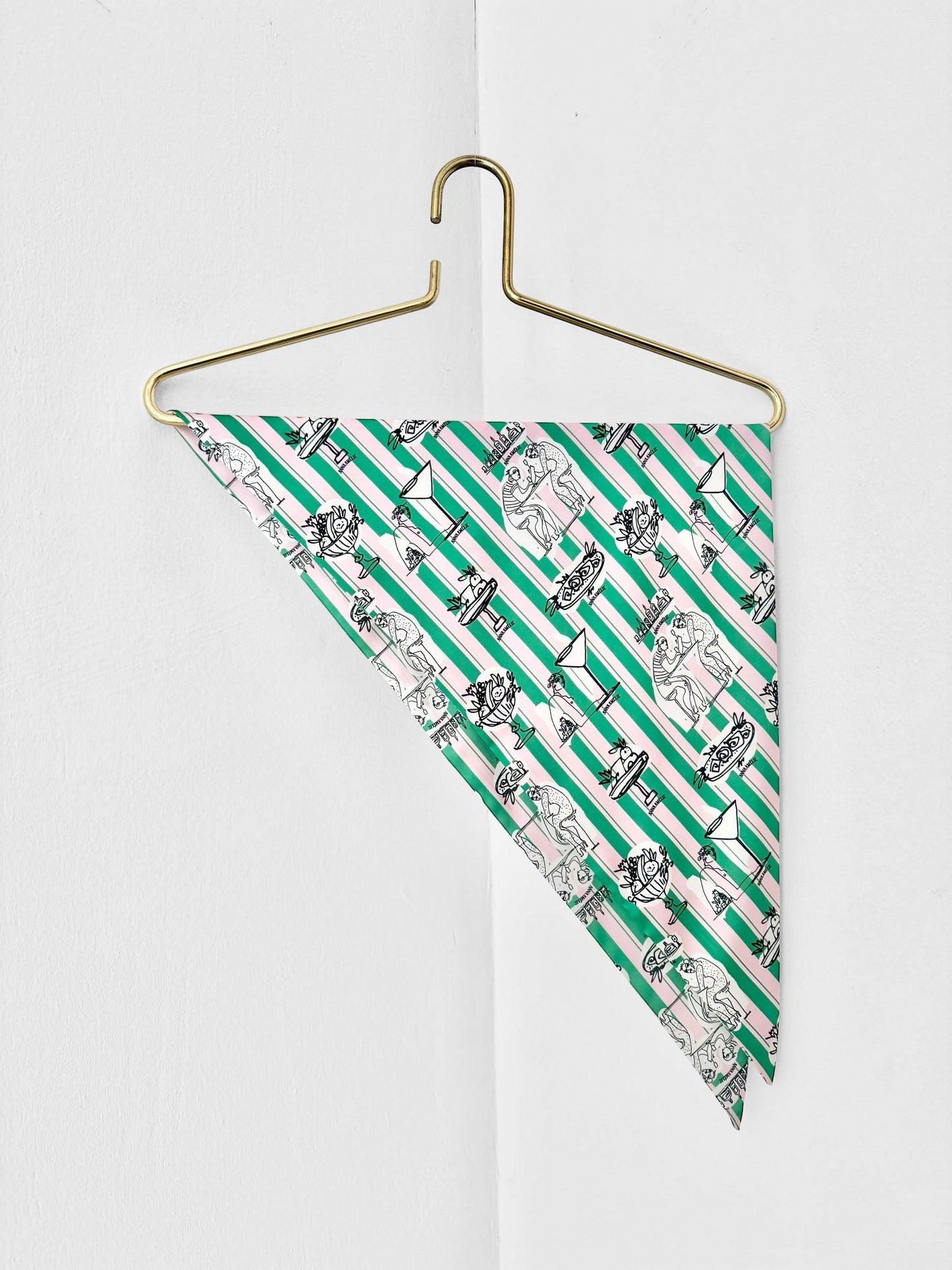 TRIANGLE SCARF - FEAST PRINT | GREEN & PINK STRIPED