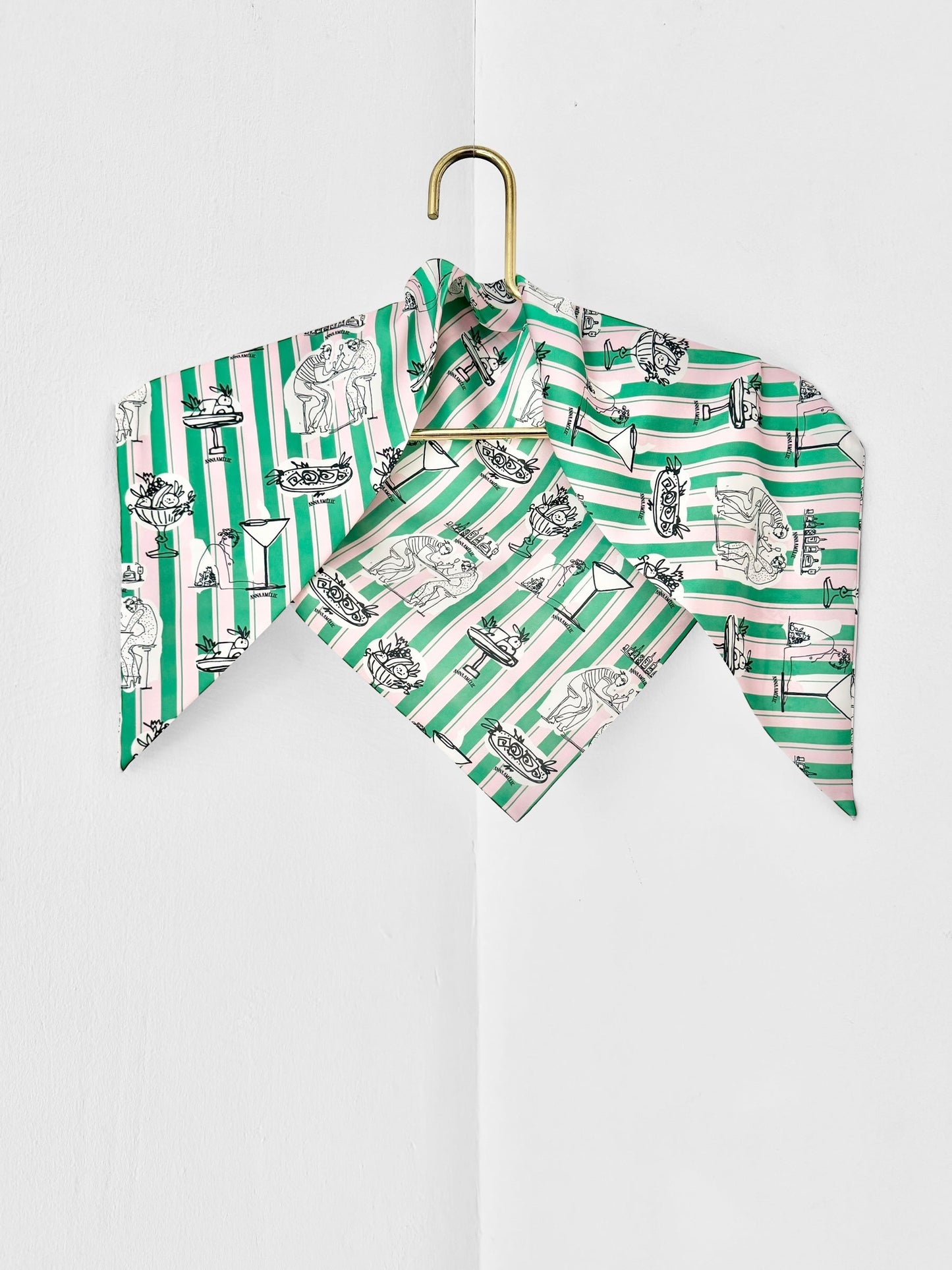 TRIANGLE SCARF - FEAST PRINT | GREEN & PINK STRIPED