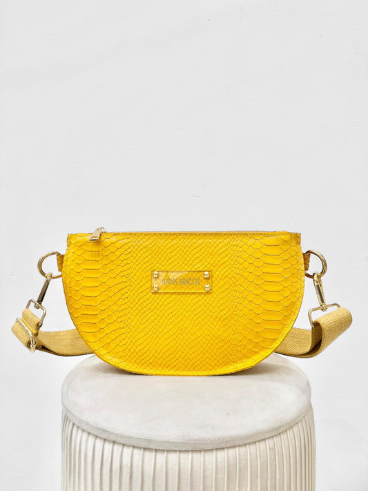 SOPHIE “L” BELTBAG  - SUNFLOWER YELLOW SNAKE EMBOSSED LEATHER