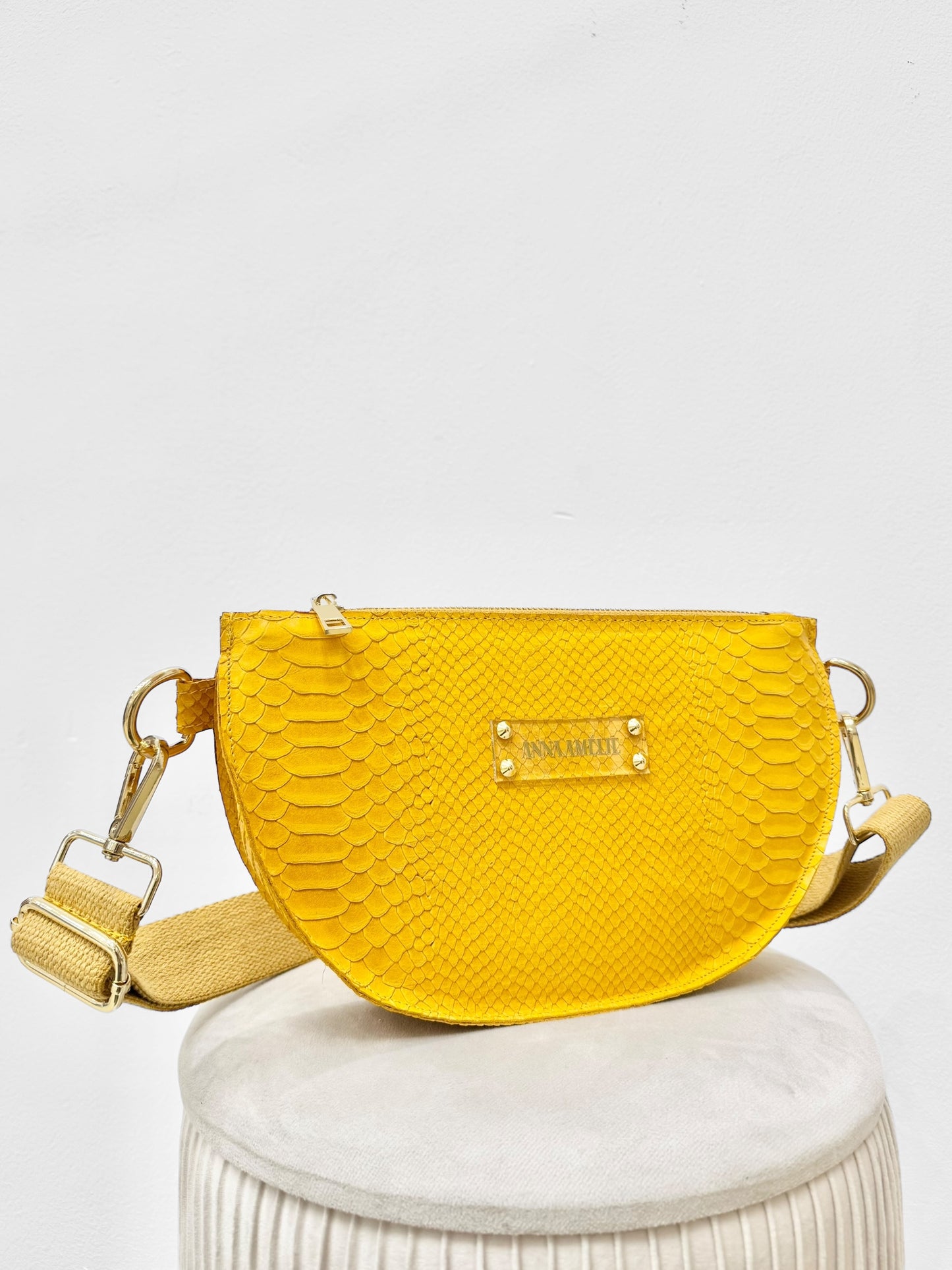 SOPHIE “L” BELTBAG  - SUNFLOWER YELLOW SNAKE EMBOSSED LEATHER