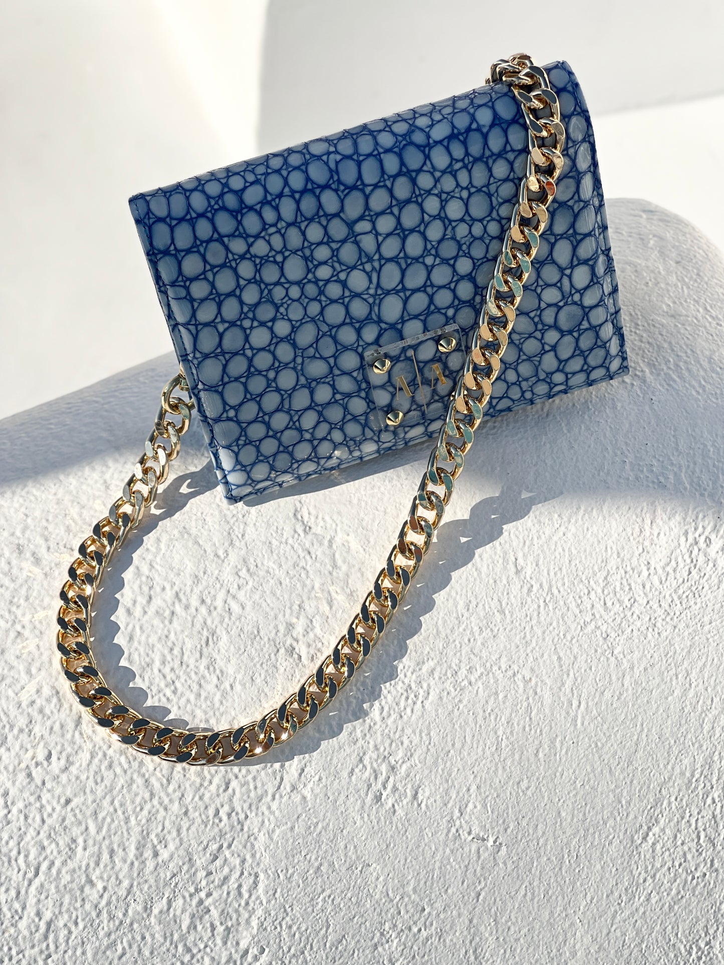 ARIAN BAG | BLUE PATENT EMBOSSED