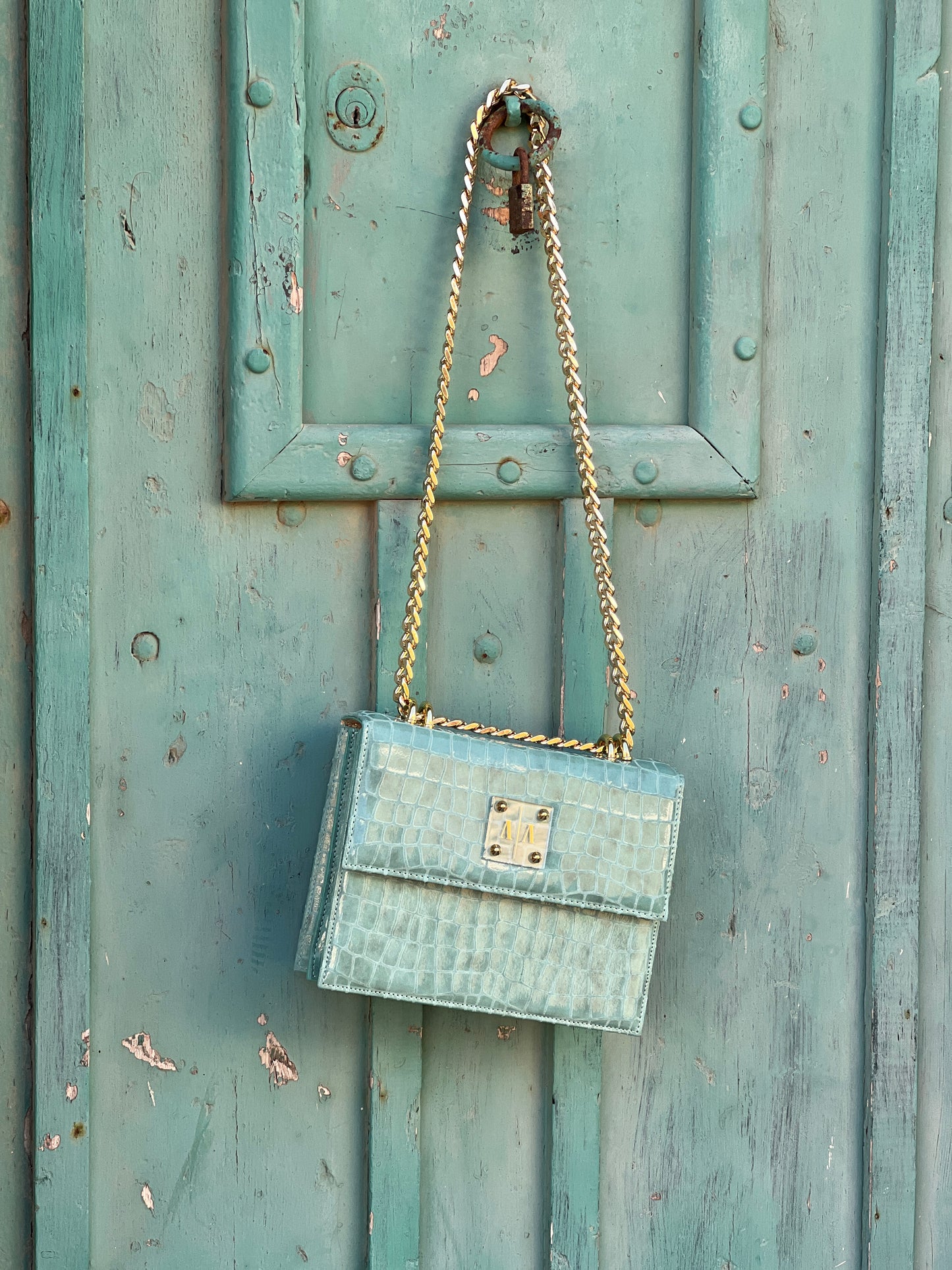 APRIL BAG  |  TURQUOISE GREEN EMBOSSED SUEDE