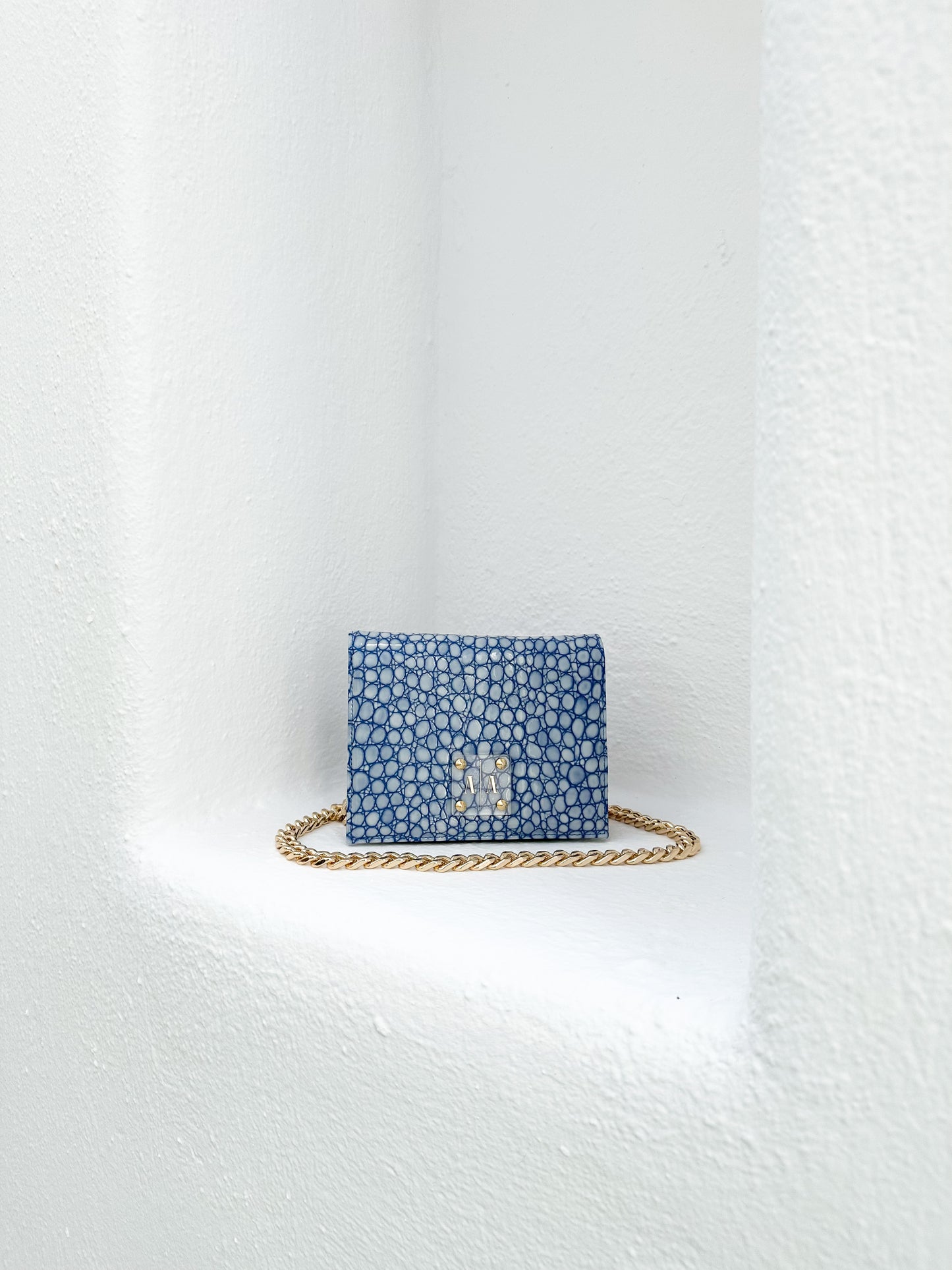 ARIAN BAG | BLUE PATENT EMBOSSED