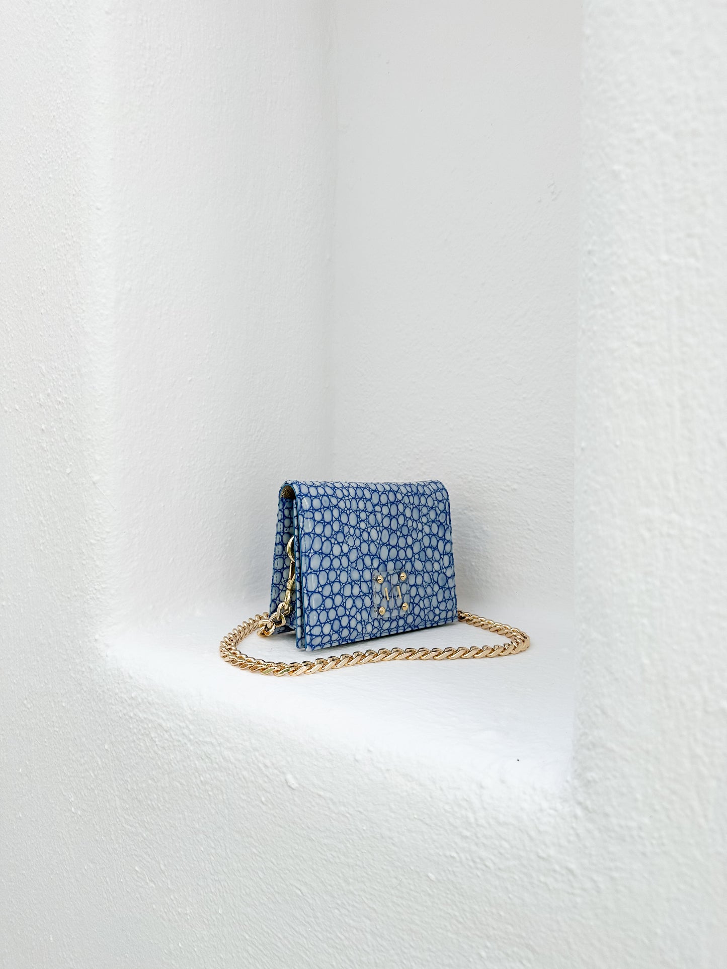 ARIAN BAG | BLUE PATENT EMBOSSED