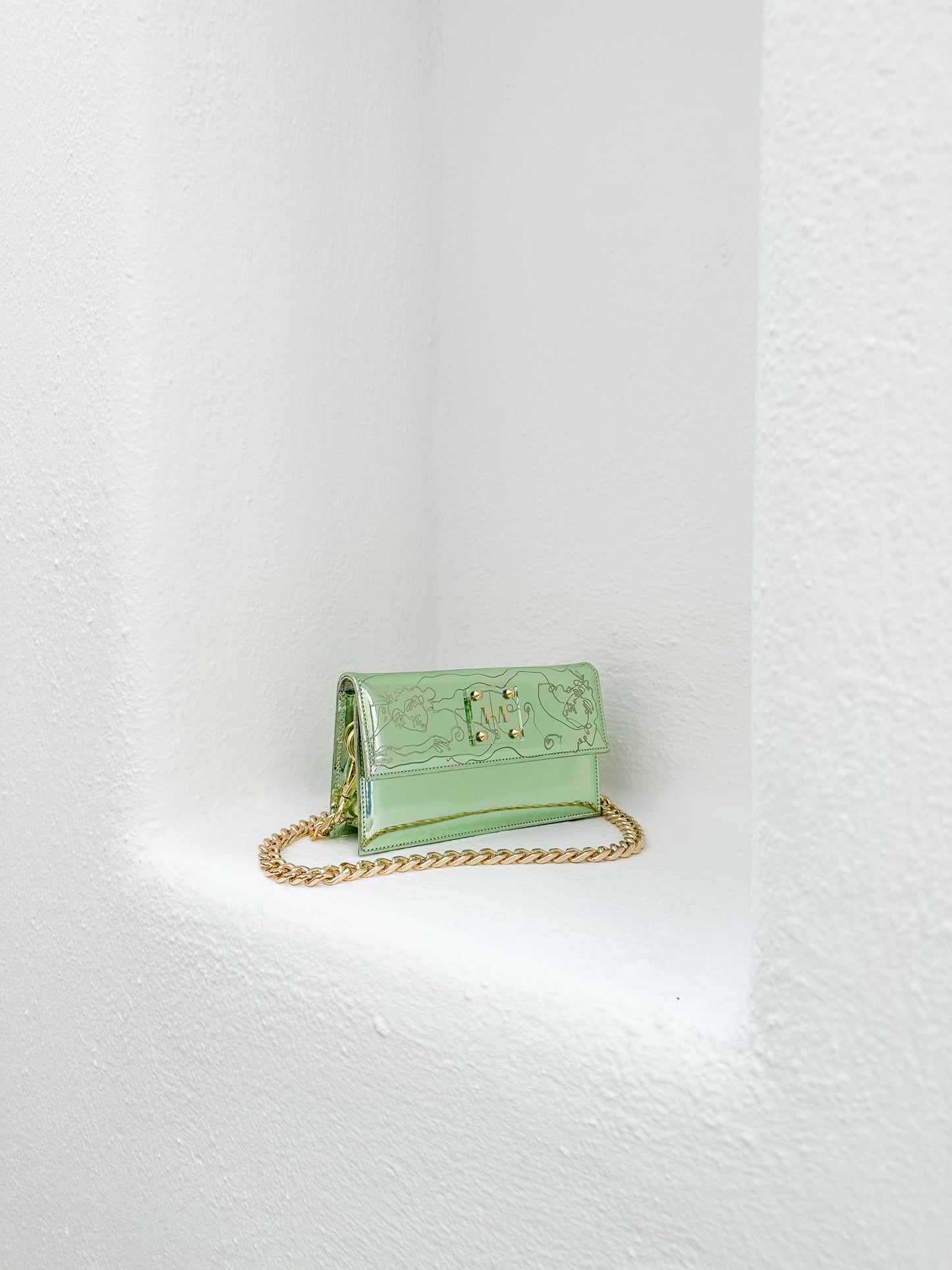 LOULOU BAG | GREEN MIRROR LEATHER - WITH UNIQUE DRAWING