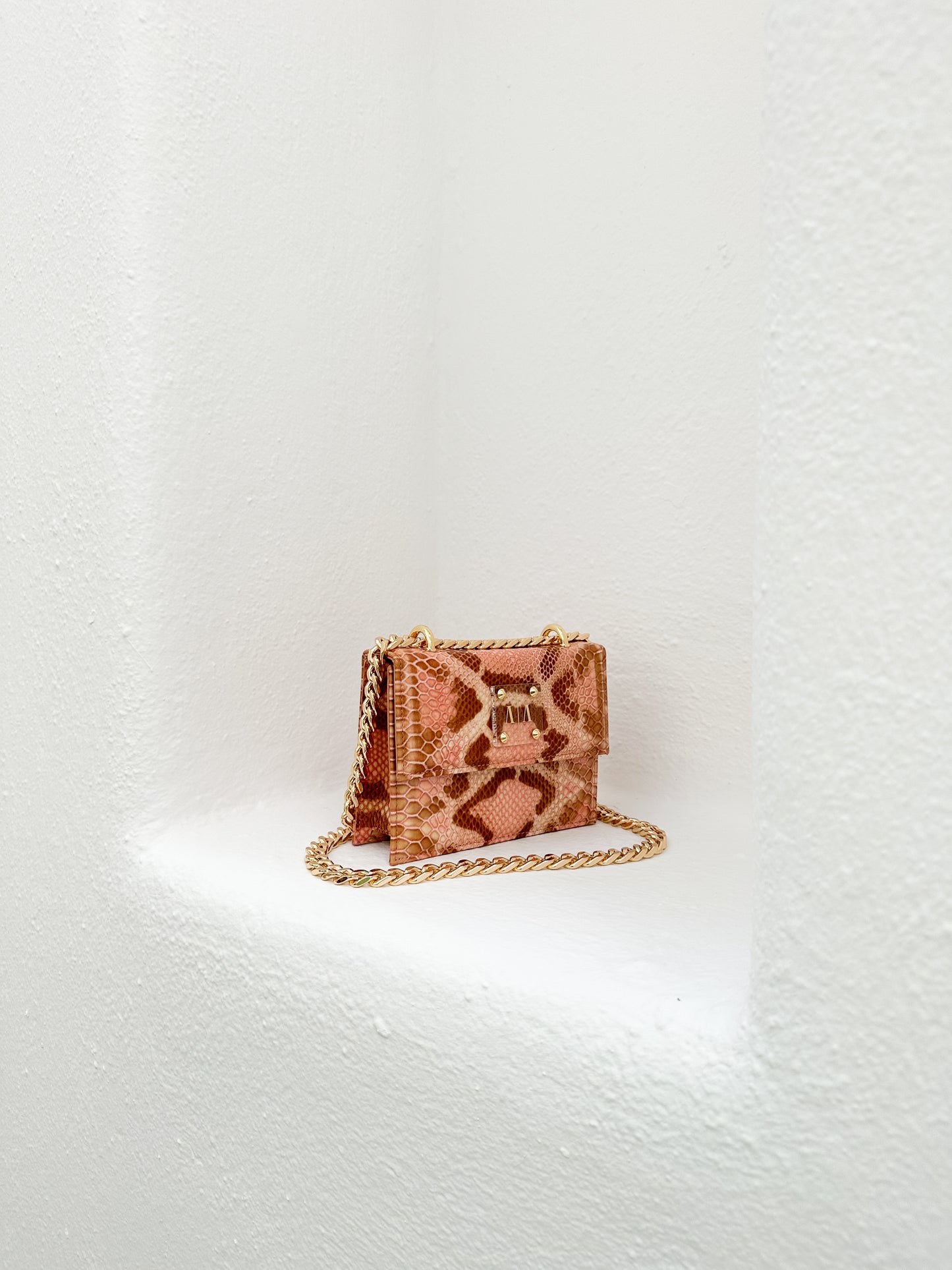 JUNE BAG  |  PINK & BROWN SNAKE EMBOSSED LEATHER