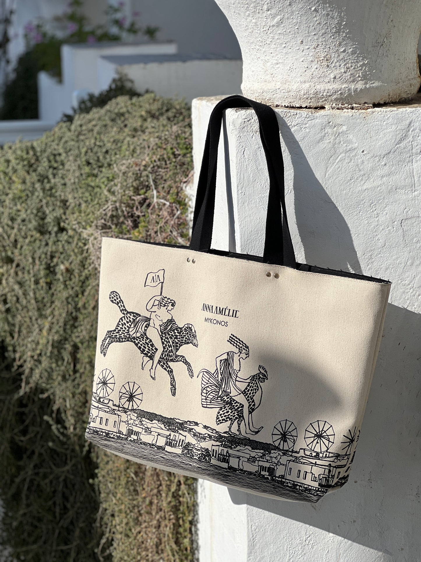 STUDIO TOTE “XL” - MYKONOS PRINT | BLACK